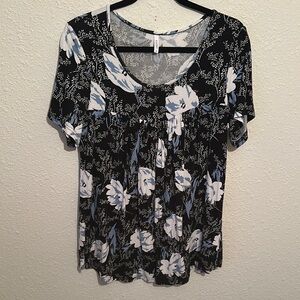 Chic Black and White Floral Blouse